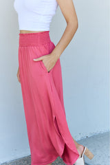 Doublju Comfort Princess Full Size High Waist Scoop Hem Maxi Skirt in Hot Pink - Flyclothing LLC