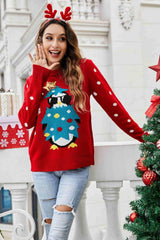 Christmas Penguin Graphic Sequin Sweater - Trendsi