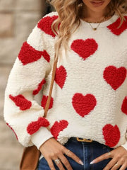 Fuzzy Heart Dropped Shoulder Sweatshirt - Flyclothing LLC