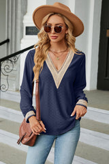 V-Neck Long Sleeve Blouse - Flyclothing LLC