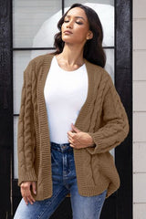 Open Front Cable-Knit Cardigan - Flyclothing LLC