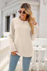 Round Neck Slit Tunic Top - Flyclothing LLC