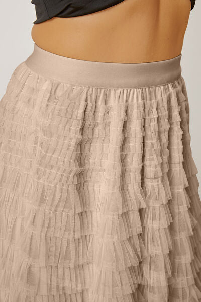 Ruched High Waist Tiered Skirt - Flyclothing LLC