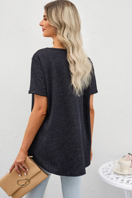 V-Neck Dropped Shoulder Tunic Top - Flyclothing LLC