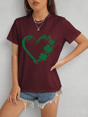 Heart Lucky Clover Round Neck Short Sleeve T-Shirt - Flyclothing LLC