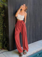 Tied High Waist Wide Leg Pants - Trendsi