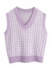 Houndstooth V-Neck Sweater Vet - Trendsi