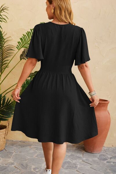 Ruched Surplice Short Sleeve Dress - Flyclothing LLC