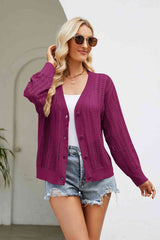 Openwork Button Front V-Neck Cardigan - Flyclothing LLC