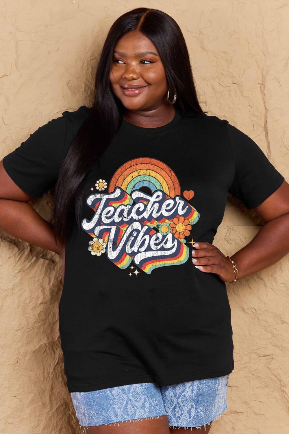 Simply Love Full Size TEACHER VIBES Graphic Cotton T-Shirt - Flyclothing LLC