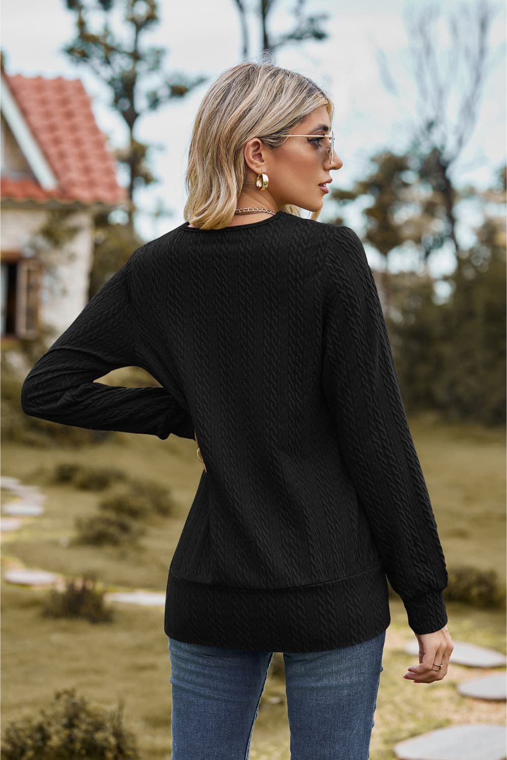 Square Neck Long Sleeve Blouse - Flyclothing LLC