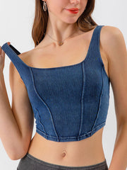 Seam Detail Cropped Denim Tank - Flyclothing LLC