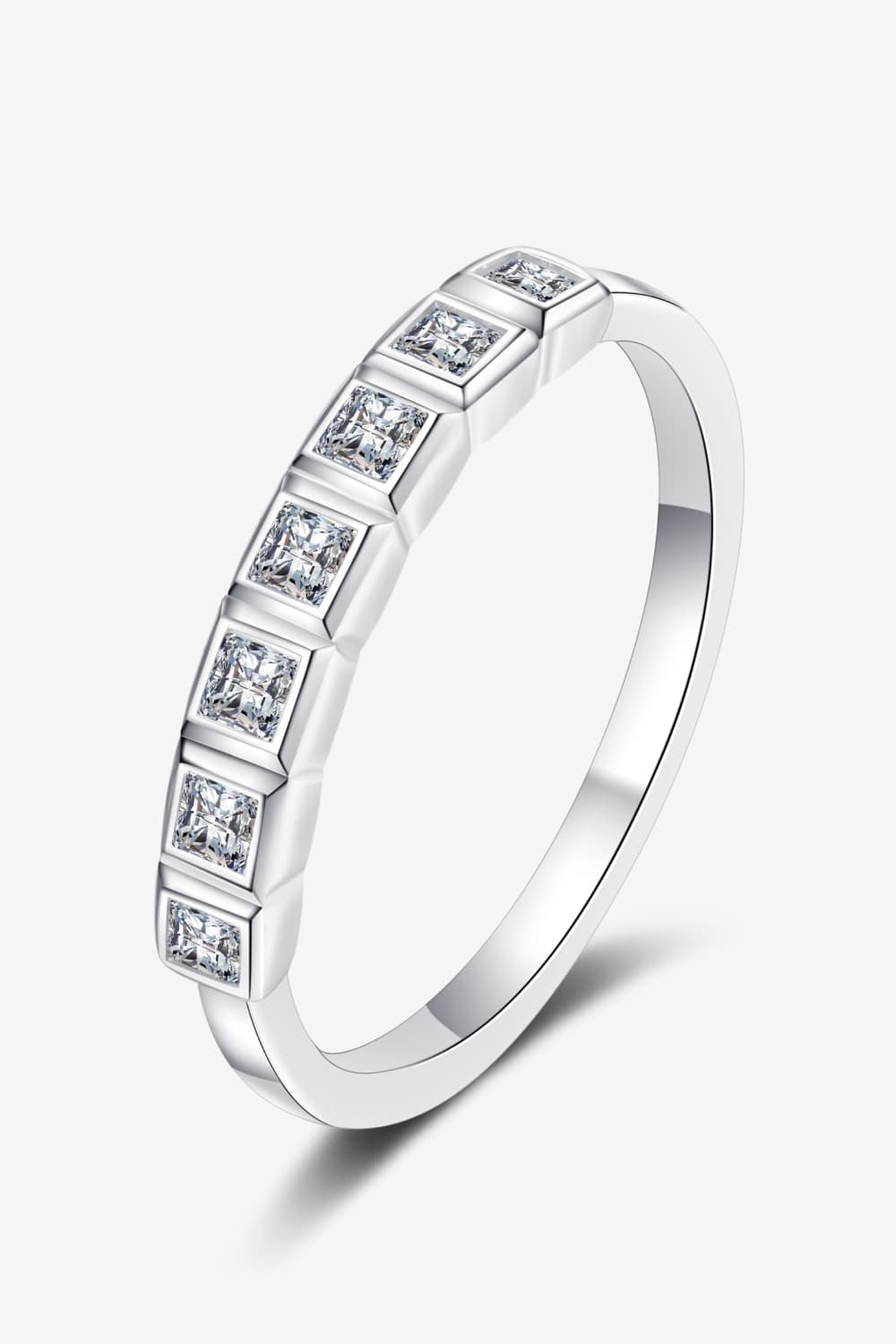 Moissanite Rhodium-Plated Half-Eternity Ring - Flyclothing LLC