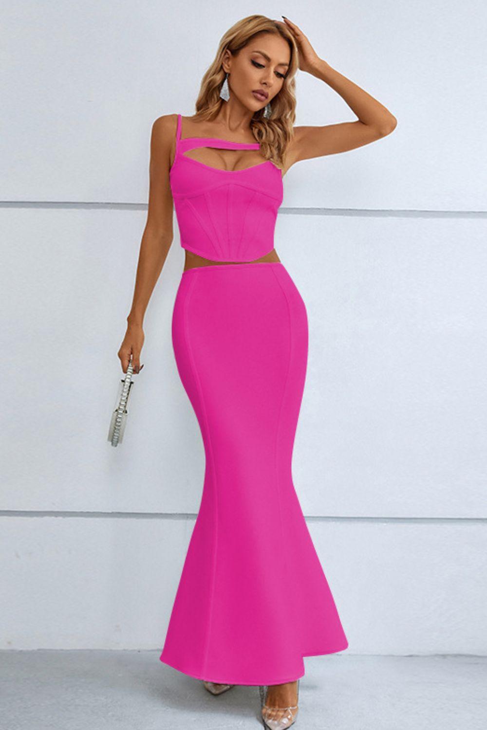 Cutout Seam Detail Cami and Fishtail Skirt Set - Flyclothing LLC