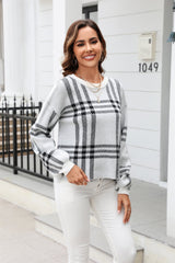 Printed Round Neck Dropped Shoulder Sweater - Flyclothing LLC