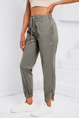 Drawstring Side Zip Joggers - Flyclothing LLC