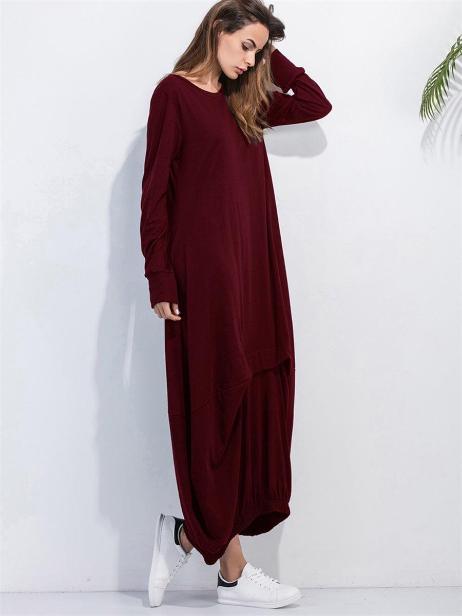 Full Size Round Neck Long Sleeve Sweatshirt Dress - Trendsi