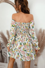 Floral Flounce Sleeve Smocked Square Neck Dress - Flyclothing LLC