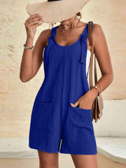 Full Size Scoop Neck Romper with Pockets - Trendsi