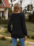 Round Neck Button-Down Long Sleeve Tee - Trendsi