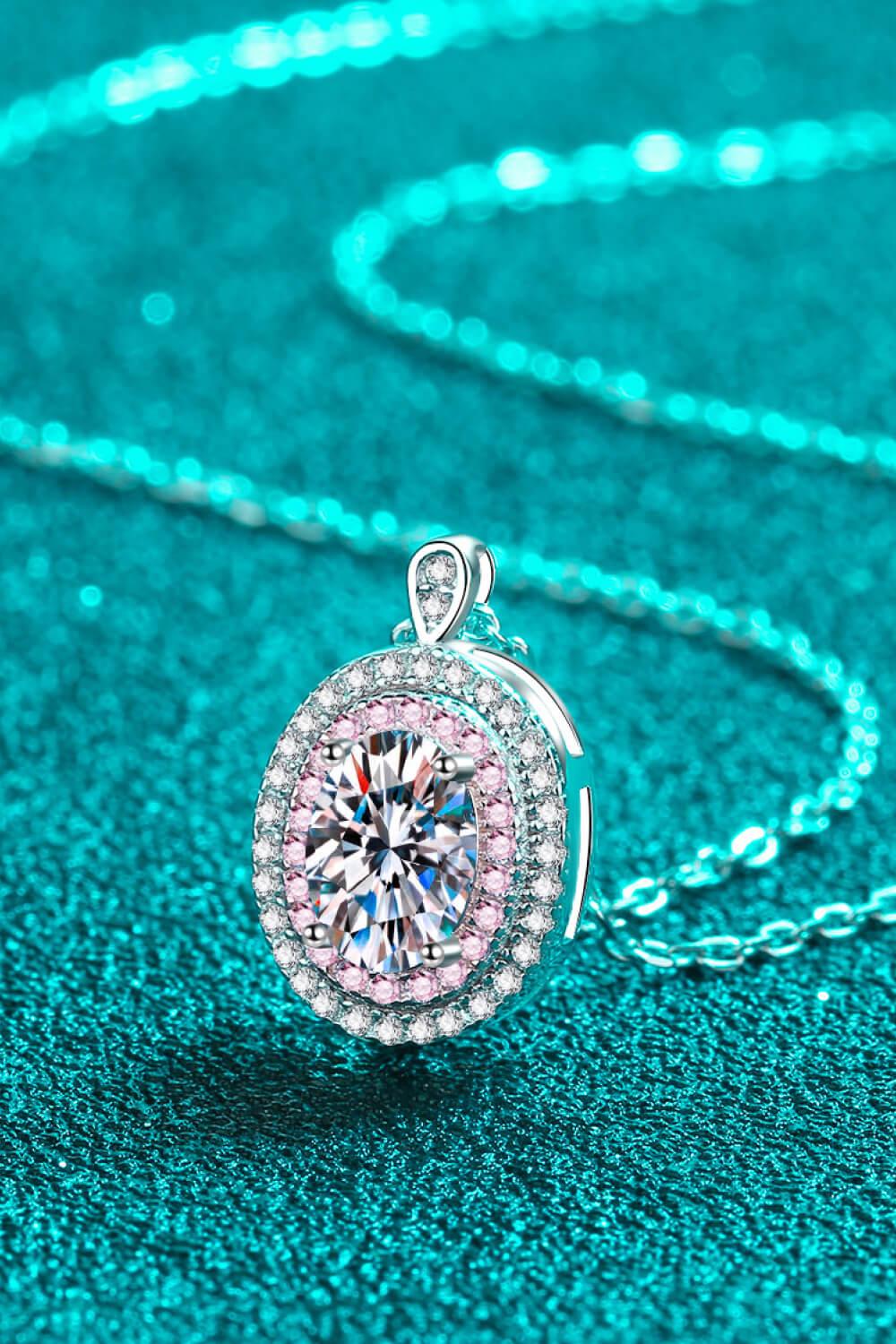 925 Sterling Silver Rhodium-Plated 1 Carat Moissanite Pendant Necklace - Flyclothing LLC