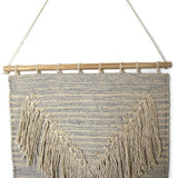 Handwoven Boho Wall Hanging, Blue Grey with Cream Fringe - Flyclothing LLC