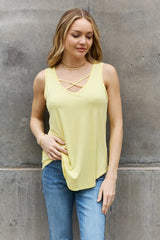 BOMBOM Criss Cross Front Detail Sleeveless Top in Butter Yellow - Trendsi