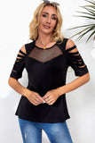 Round Neck Cutout Raglan Sleeve Tee - Trendsi