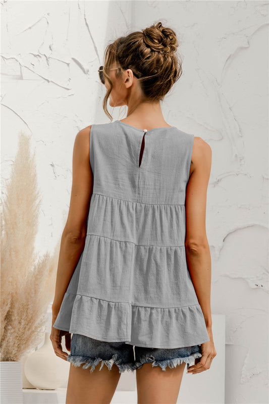 Round Neck Tiered Tank - Flyclothing LLC