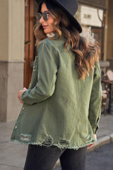 Distressed Snap Down Denim Jacket - Flyclothing LLC