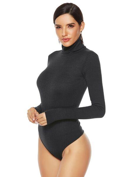 Ribbed Turtleneck Long Sleeve Bodysuit - Flyclothing LLC