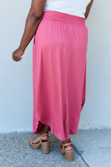 Doublju Comfort Princess Full Size High Waist Scoop Hem Maxi Skirt in Hot Pink - Flyclothing LLC