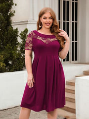 Plus Size Ruched Round Neck Short Sleeve Dress - Flyclothing LLC