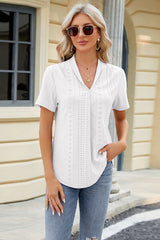 Eyelet Short Sleeve Blouse - Flyclothing LLC