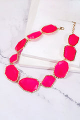 Geometrical Shape Zinc Alloy Frame Resin Necklace - Flyclothing LLC