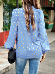 Mock Neck Cutout Lantern Sleeve Blouse - Flyclothing LLC