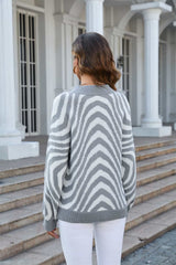 Printed Round Neck Long Sleeve Pullover Sweater - Flyclothing LLC