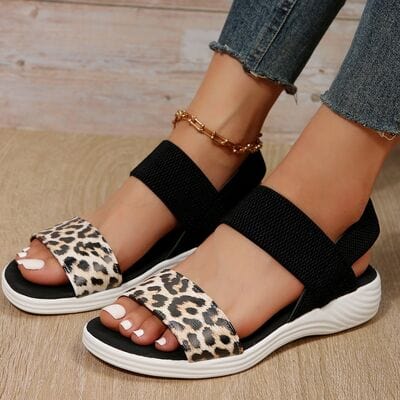 PU Leather Open Toe Low Heel Sandals - Trendsi