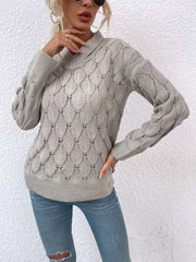 Openwork Cutout Dropped Shoulder Sweater - Flyclothing LLC