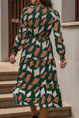 Printed Tied Pocketed Lantern Sleeve Dress - Flyclothing LLC