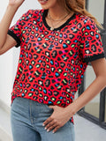 Leopard Round Neck Short Sleeve Tee Shirt - Trendsi