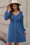 Scoop Neck Empire Waist Long Sleeve Mini Dress - Flyclothing LLC