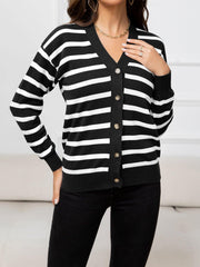 Striped Dropped Shoulder V-Neck Knit Top - Flyclothing LLC