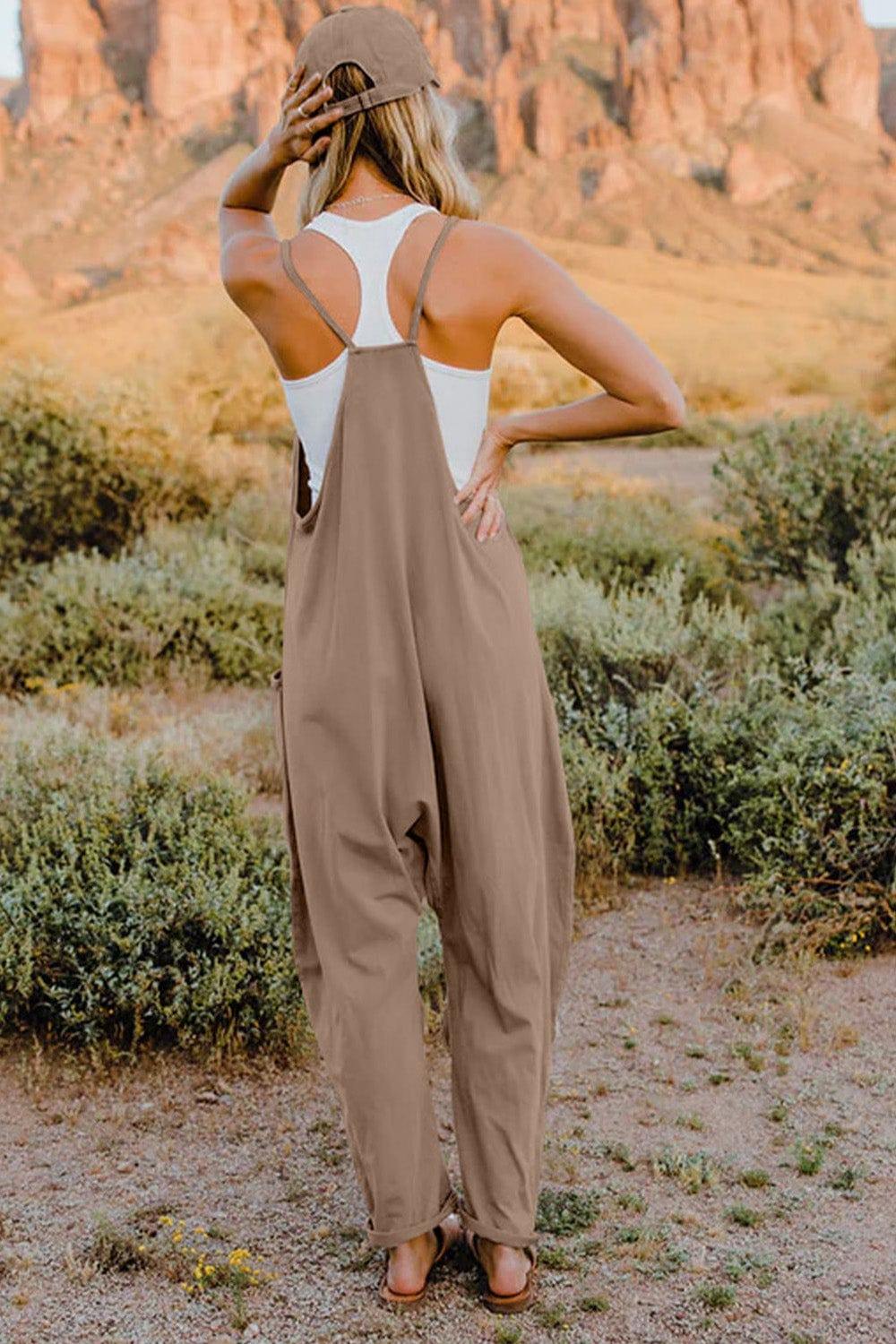 Double Take  V-Neck Sleeveless Jumpsuit with Pocket - Trendsi