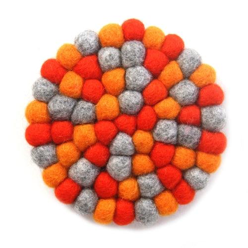 Hand Crafted Felt Ball Trivets from Nepal: Round Chakra, Oranges - Global Groove (T) - Flyclothing LLC