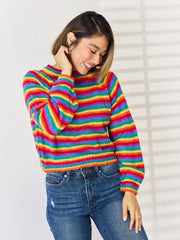 Striped Round Neck Long Sleeve Sweater - Flyclothing LLC