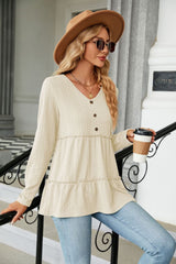 Long Sleeve V-Neck Cable-Knit Blouse - Flyclothing LLC