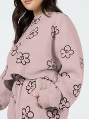 Floral Dropped Shoulder Sweatshirt and Shorts Set - Flyclothing LLC