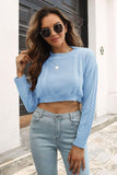 Cropped Round Neck Dropped Shoulder Pullover Sweater - Flyclothing LLC