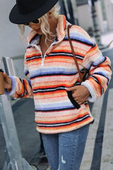 Striped Quarter Zip Dropped Shoulder Sweatshirt - Flyclothing LLC